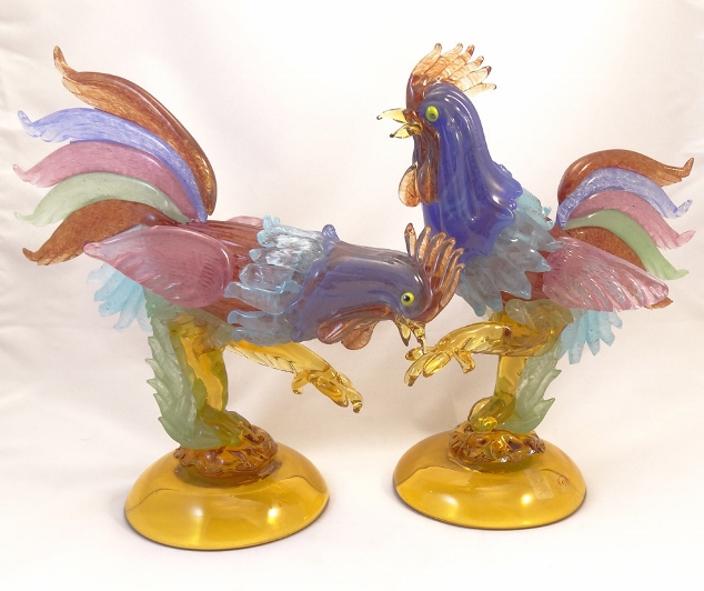 Murano Glass Roosters pair